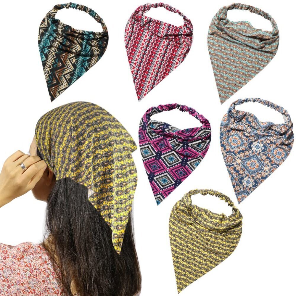 6 Pack Boho African Hair Scarf Headband for women - Elastic Bandanas Scarves Hea